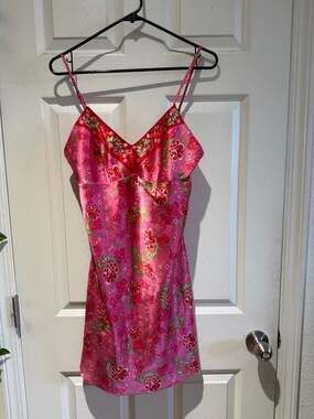 Cruz Pink Floral Satin Slip Dress  Size Medium
